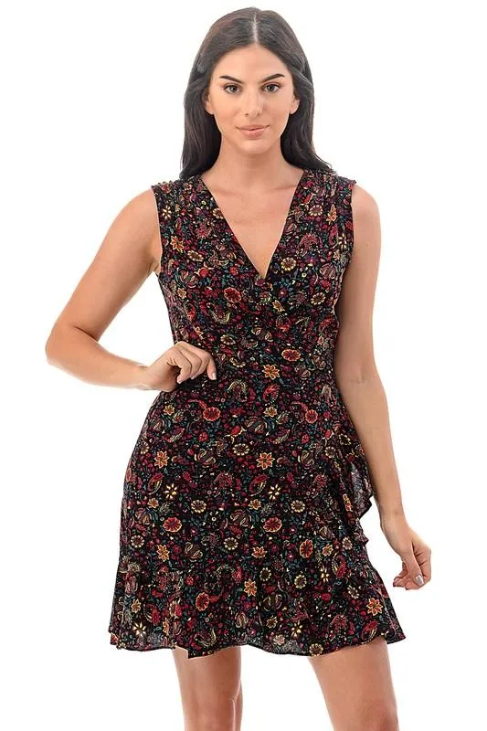 Women's Sleeveless Black Floral Sundress Tops