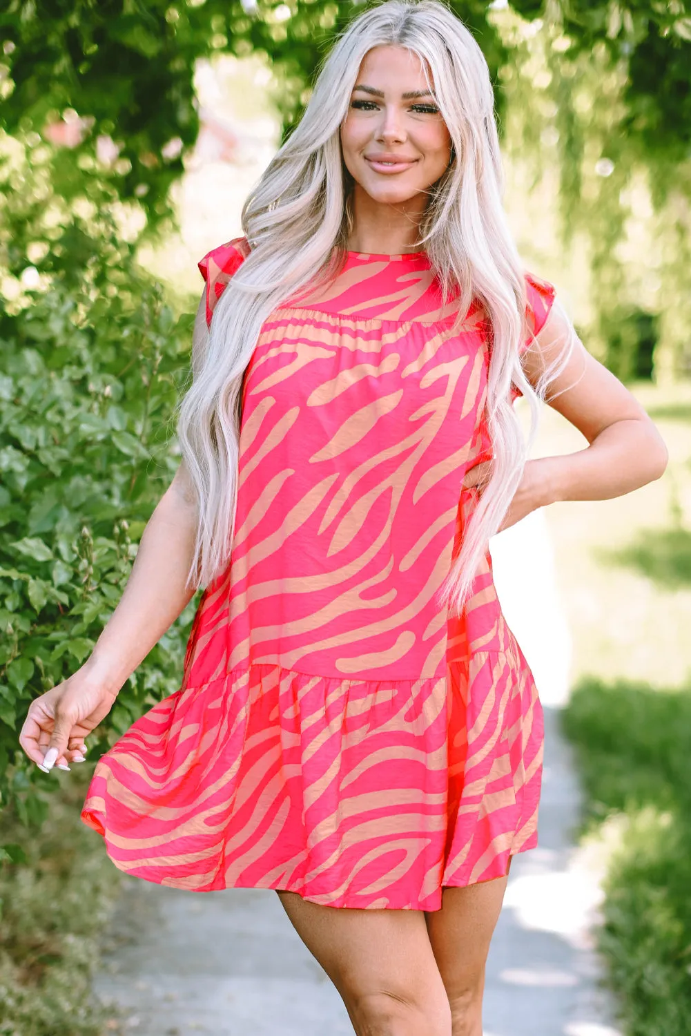 Zebra Stripe Trim Pocketed Dress